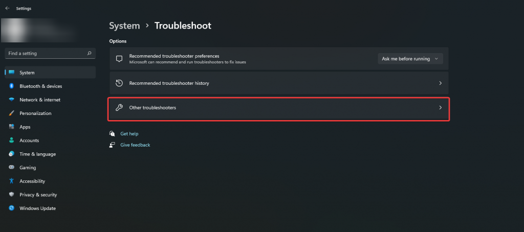 other troubleshooters option