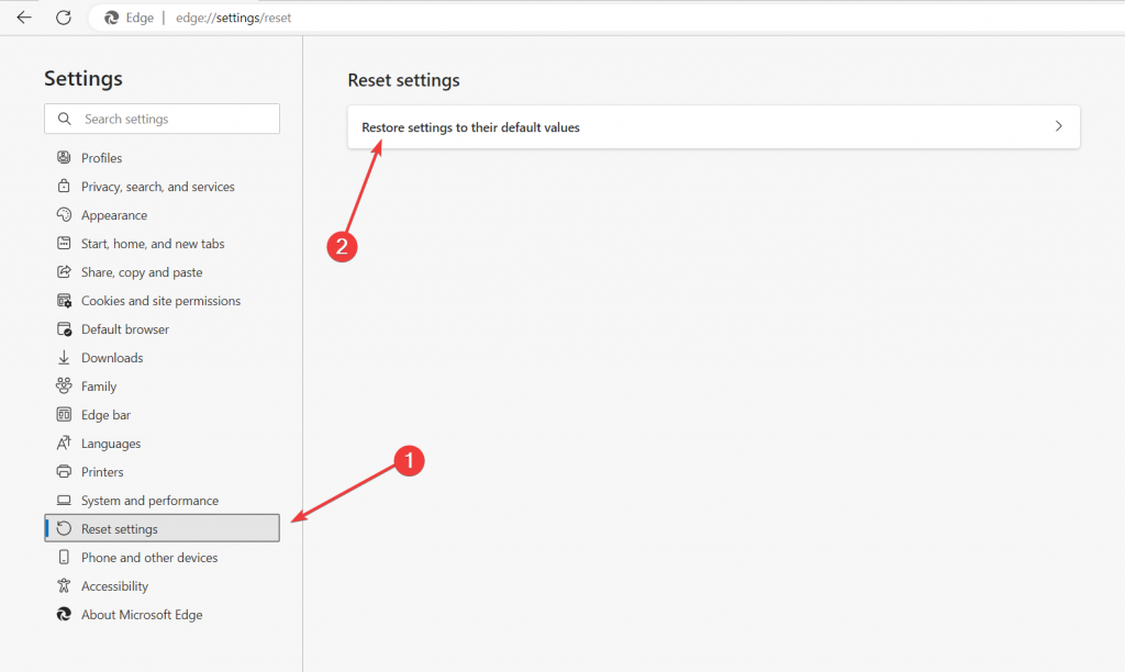  reset microsoft edge settings