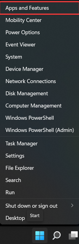 right-click start menu and select apps and features