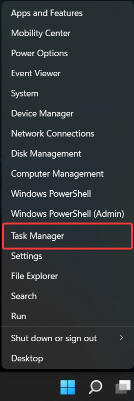 right click start menu to find task manager