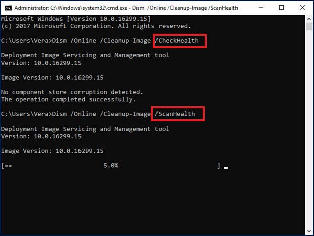 run DISM scan health command