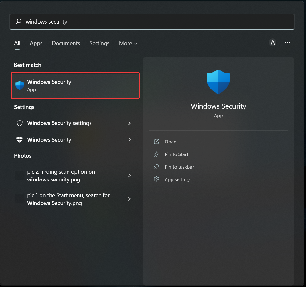 search and select Windows Security