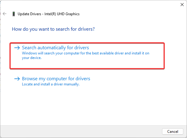 search automatically for drivers option