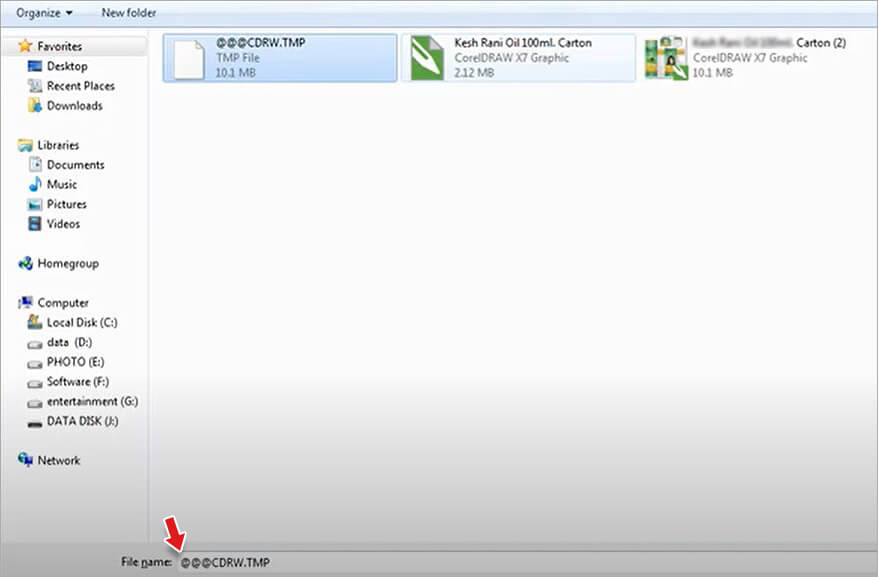search temp folder in cmd to recover unsaved or corrupt CorelDRAW Files
