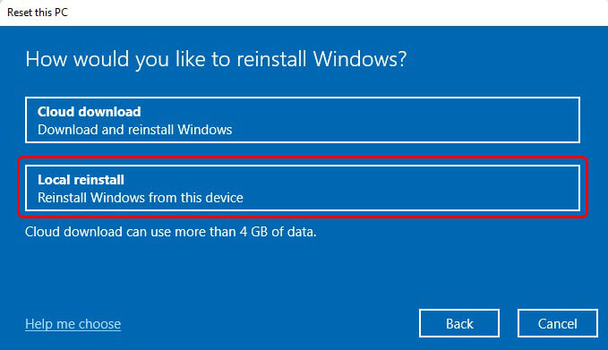 select local reinstall