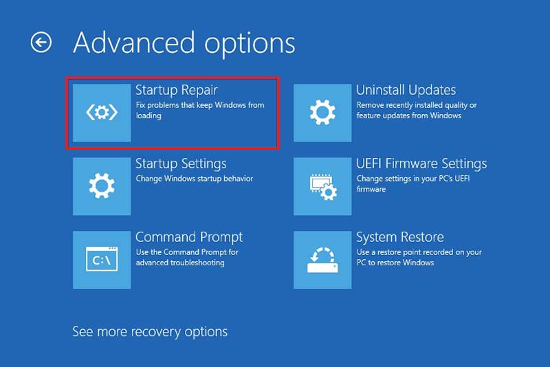 Select Startup Repair from available options