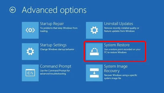 select system restore from automatic repair options