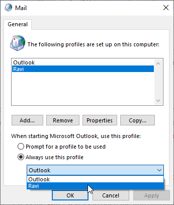 select the default profile