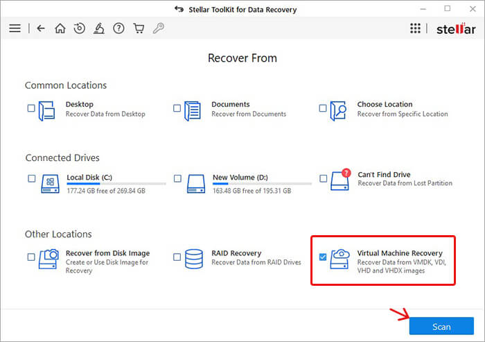 select virtual machine recovery