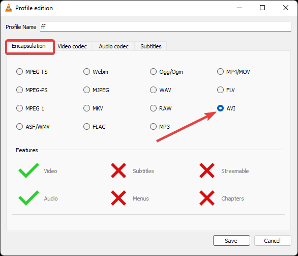 selecting avi encapsulation