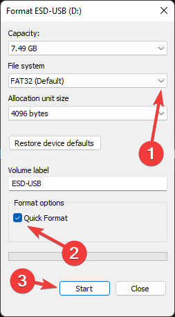 the file system and quick format