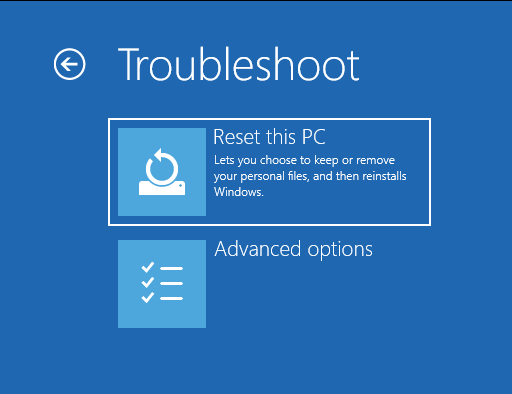 choose reset this pc option