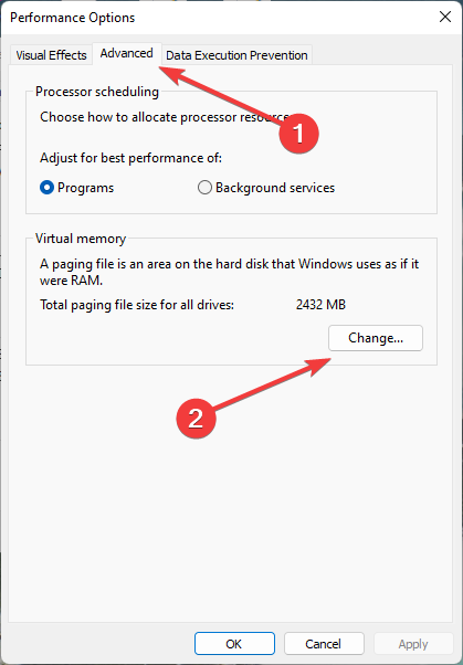 virtual memory settings