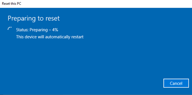 windows reset process to fix Boot Error 0xc0000098
