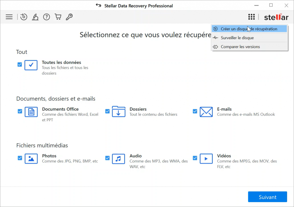 Stellar Data Recovery Professional > Sélectionnez ce que vous voulez récupérer 