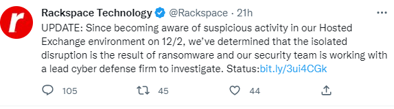 Rackspace Latest update on outage
