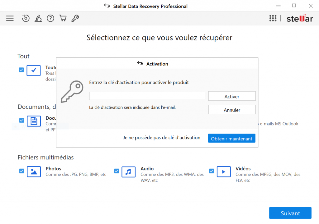 Stellar Data Recovery Professional > Sélectionnez ce que vous voulez récupérer 