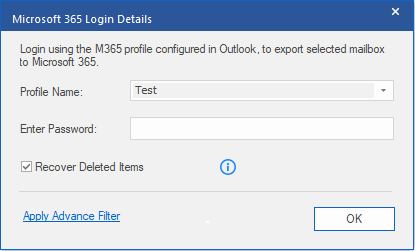 A Microsoft 365 profile name and Password