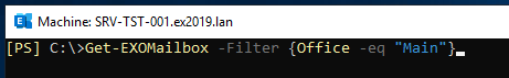 Get-ExoMailbox -Filter command is without any pipes and used with the Filter switch