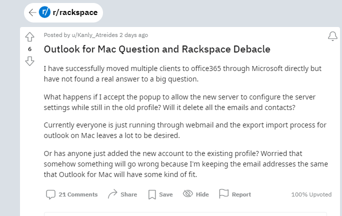 Outlook for Mac Question and Rackspace Debacle
