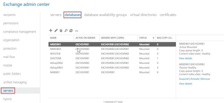 Log in to the EAC and navigate to servers