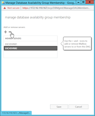 Select the Exchange Server you want to remove