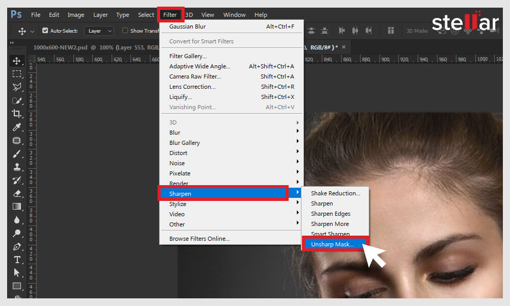 remove blur from photo using Unsharp Mask in Photoshop