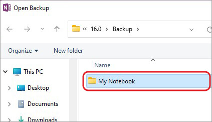 your backup will show up in OneNote