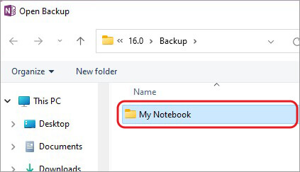 tu copia de seguridad aparecerá en OneNote