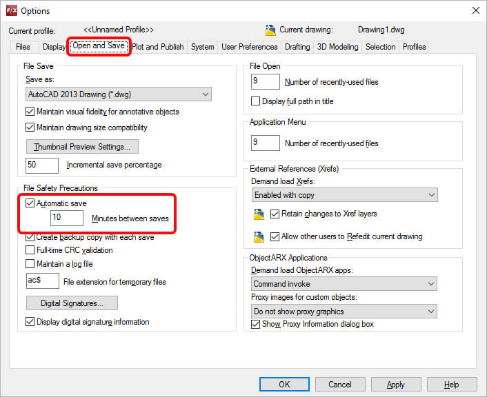 AutoCAD automatic checkbox