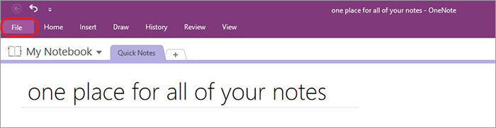 haga clic en archivo en onenote en la esquina izquierda