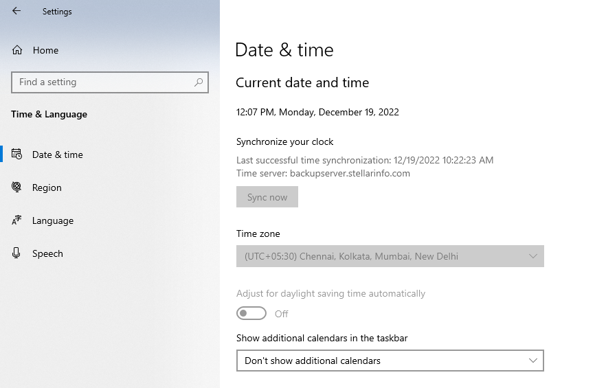Date And Time Settings Window