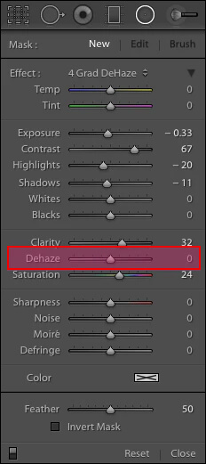 Dehaze tool in lightroom to remove glass glare