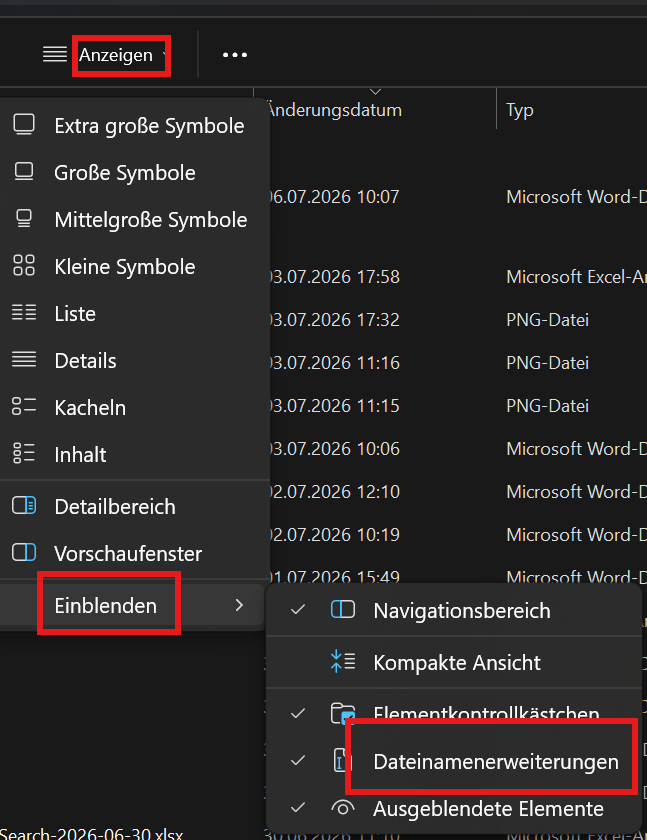 Dateinamenerweiterungen