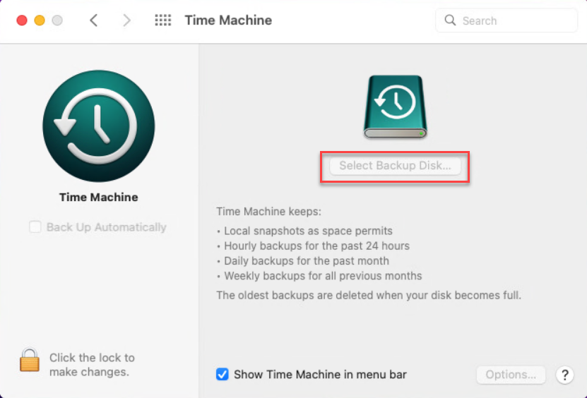 Time Machine > Seleccionar disco de copia de seguridad