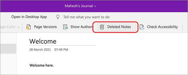 abrir notas borradas en OneNote WIndows 10 en Web