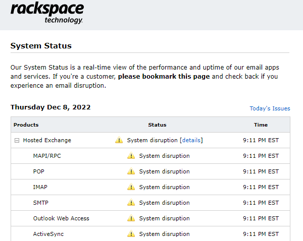 Rackspace System Status