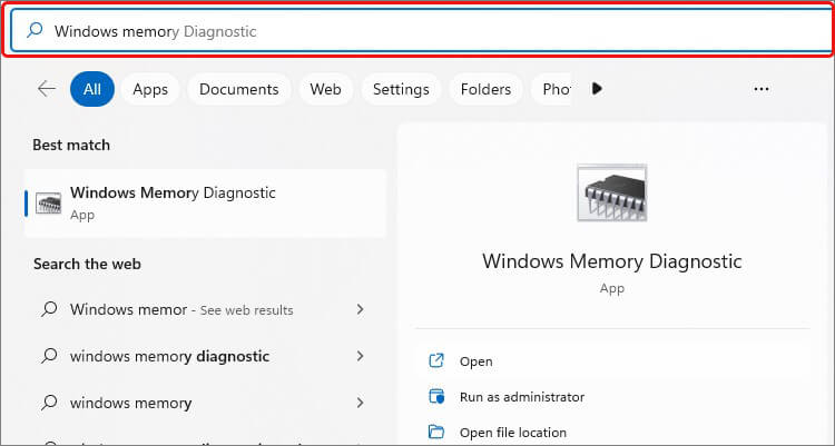 diagnostica della memoria di Windows 