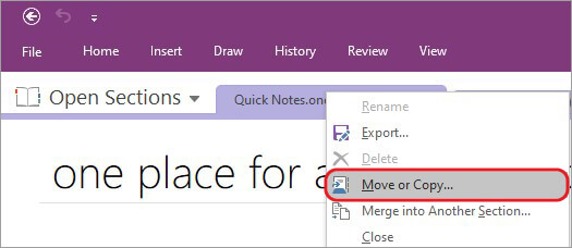 right click on the notes and click Move or copy
