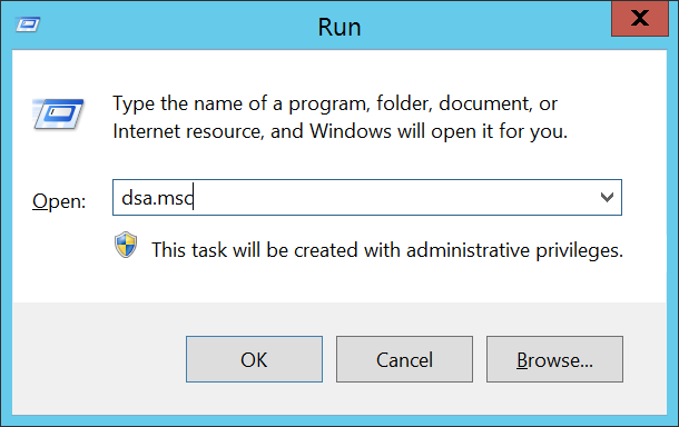 run and open dsa.msc or active directory users and computers