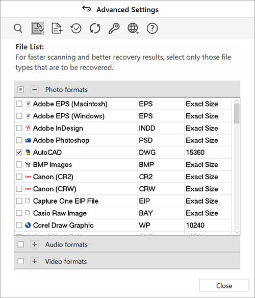 select AutoCAD file format Stellar Photo Recovery-2