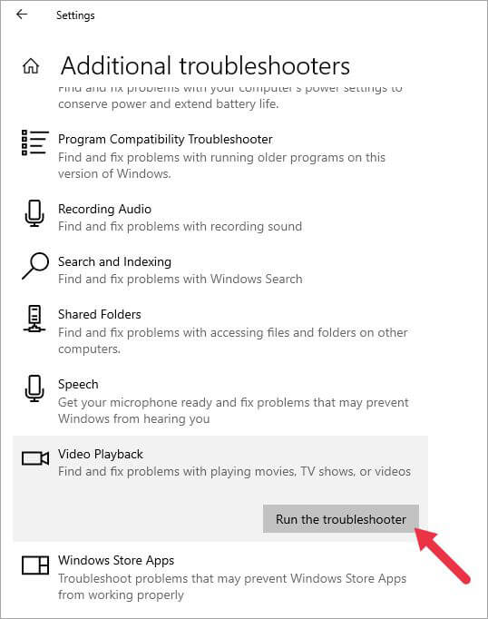 Troubleshoot Video errors in windows 10