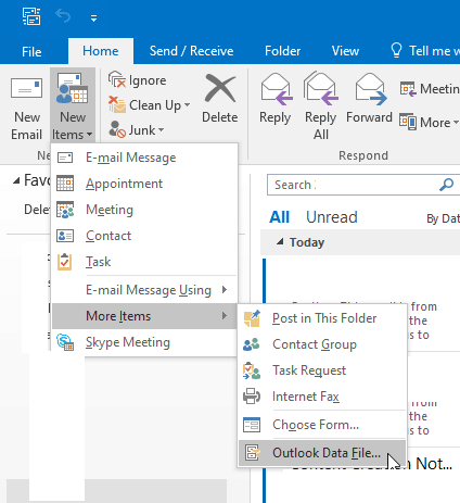 open outlook data file