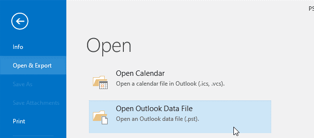 open & export outlook data file