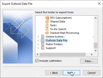 export outlook data file