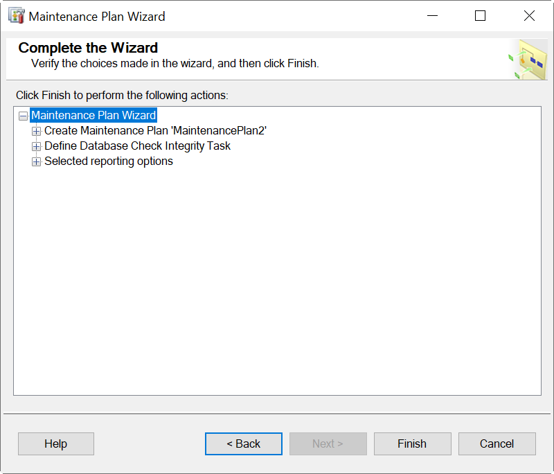 Complete the wizard under Mainteance Plan Wizard actions