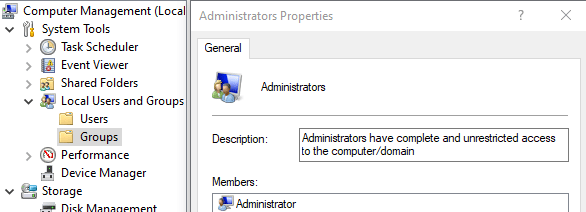 Computer Management, Local Users and Groups