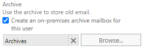 Create an on-premises archive mailbox for this
