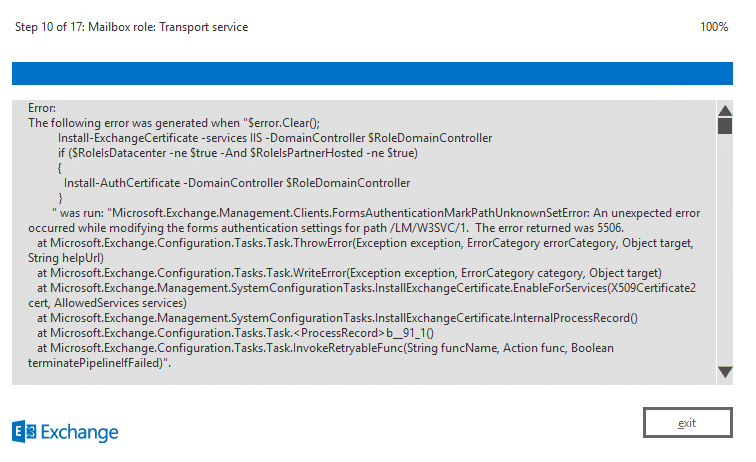 Exchange Server 2019 Upgrade Error 5506