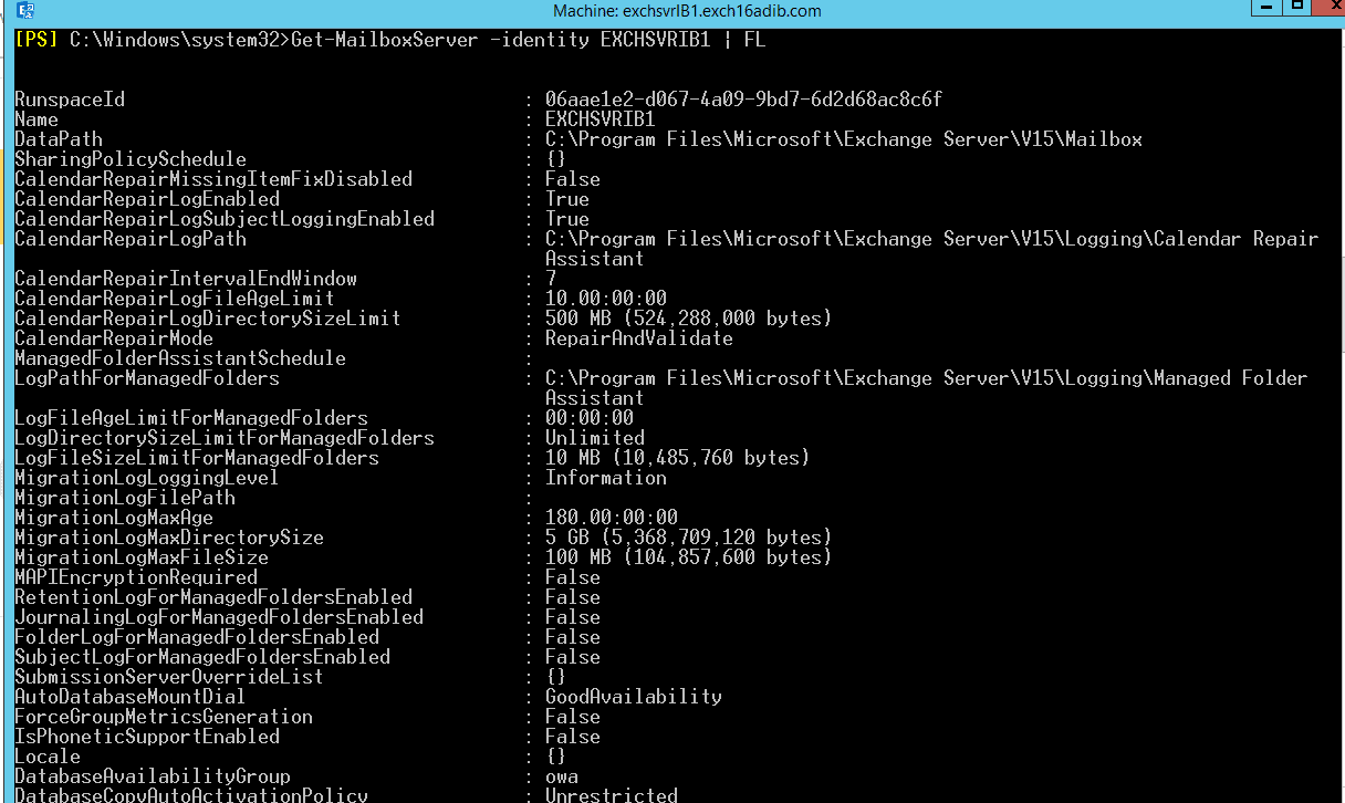 Get-MailboxServer –Identity fl Switch Command